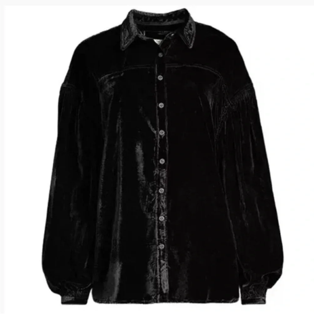We The Free La Luna Black Velvet Oversized Button Down Shirt - size XS - NWOT